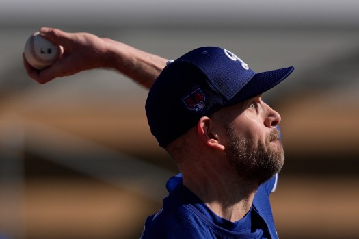 Dodgers pitcher James Paxton throws during the first day of spring training Friday, Feb. 9, 2024, at Camelback Ranch in Phoenix. (AP Photo/Carolyn Kaster)
