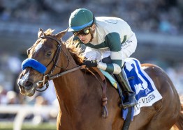The daughter of Carpe Diem is a serious contender for the Santa Anita Oaks after breezing through two turns for the first time to defeat Kopion by two lengths