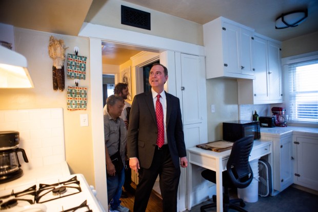After a roundtable discussion on affordable housing Congressman Adam Schiff tours Hollywood Community Housing's restored bungalows in Hollywood on Friday, February 21, 2020 as he rolls out his new Affordable and Homeless Housing Incentives Act. (Photo by Sarah Reingewirtz, Pasadena Star-News/SCNG)