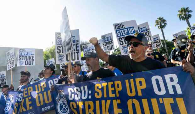 Students and union members protest outside the California State University chancellor's office in Long Beach, CA on Tuesday, September 12, 2023. The CSU Board of Trustees is considering a 6% tuition increase beginning in fall of 2024. (Photo by Paul Bersebach, Orange County Register/SCNG)