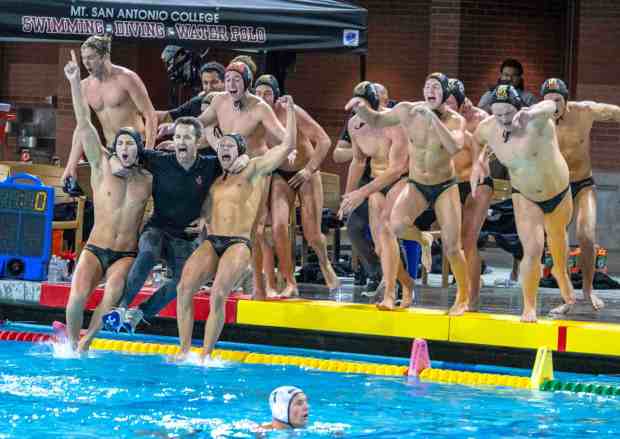 JSerra celebrates their victory over Newport Harbor in the championship game of the CIF-SS Open Division playoffs at Mt. San Antonio College in Walnut on Saturday, November 11, 2023. JSerra won the match 16-10. (Photo by Mark Rightmire, Orange County Register/SCNG)