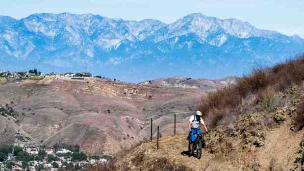 A cyclist rides the trails at Gypsum Canyon Wilderness in Anaheim, CA on Tuesday, November 14, 2023. The 500-acre park has 6 miles of trails for hiking, biking and horseback riding. (Photo by Paul Bersebach, Orange County Register/SCNG)