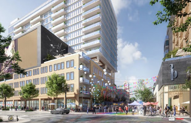 An artist's rendering of the 15-story apartment building planned for downtown Santa Ana. The cost of the development was estimated at more than $100 million when the Santa Ana City Council approved the project in 2020. Construction is expected to begin next spring. (Image courtesy of Caribou Industries)