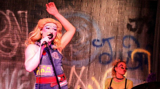 Tom Avery and Julia Smushkova appear in “Hedwig and the Angry Inch” at Chance Theater. (Photo by Casey Long)
