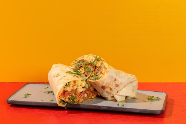 Charlie Brown's Burrito with Mac and Cheese, Ground Beef and Queso served during the Peanuts Celebration in Knott's Berry Farm. (Photo courtesy of Knott's)