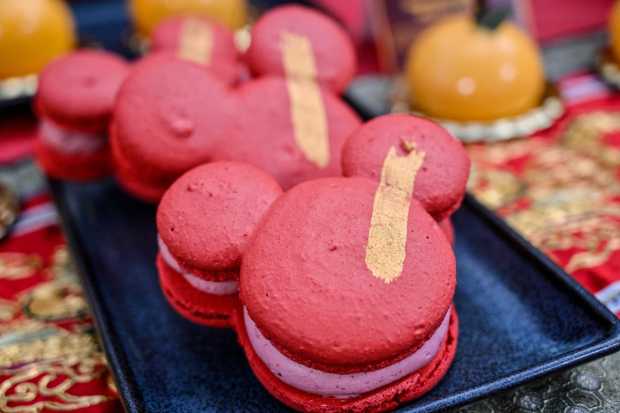 Strawberry milk tea macaron with strawberry buttercream with milk tea center available at Bamboo Blessings Marketplace during Lunar New Year at Disney California Adventure on Tuesday, Jan. 23, 2024, in Anaheim, CA. ..(Photo by Jeff Gritchen, Orange County Register/SCNG)