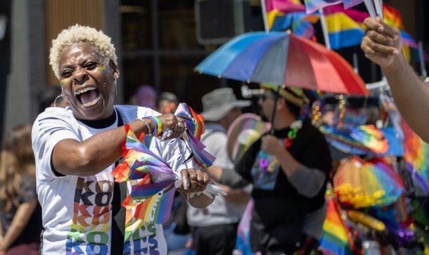 The OC Pride parade cruises down 3rd Street in Santa Ana on Saturday, June 24, 2023 with groups, including employees from Kohl's, waving their colorful flags. (Photo by Mindy Schauer, Orange County Register/SCNG)