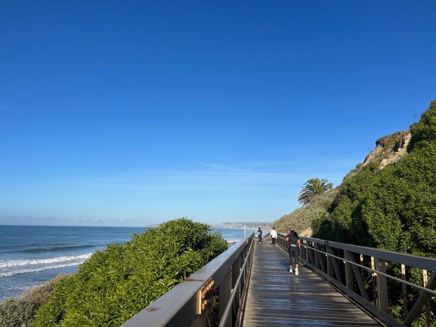 The Mariposa Bridge, when open, is a vital link that connects the coastline along San Clemente. With severe erosion in recent years, the beach is impassable during high tides. (Photo by Laylan Connelly, SCNG)