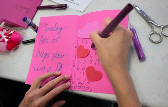 Boy Scout Jerry Ho, 13, creates a Valentine’s Day card as part of the “Warm Hearts: Valentine’s for Seniors” project on Sunday, January 28, 2024. (Photo by Mindy Schauer, Orange County Register/SCNG)
